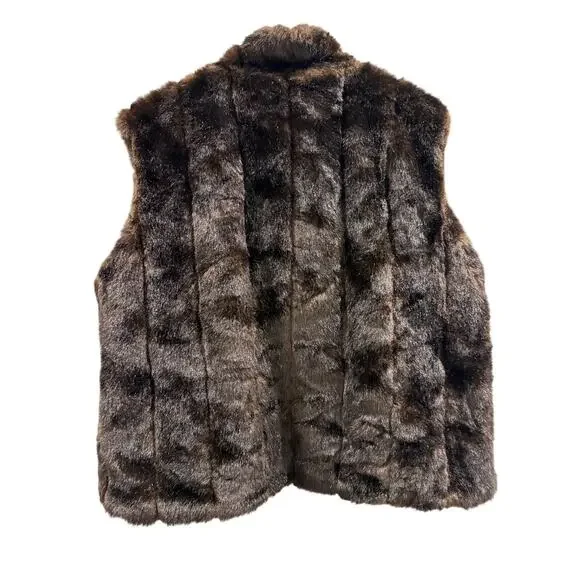 Isabella’s Journey Brown Faux Fur Sleeveless Vest XL Expresso Brown Zipper - Picture 2 of 6